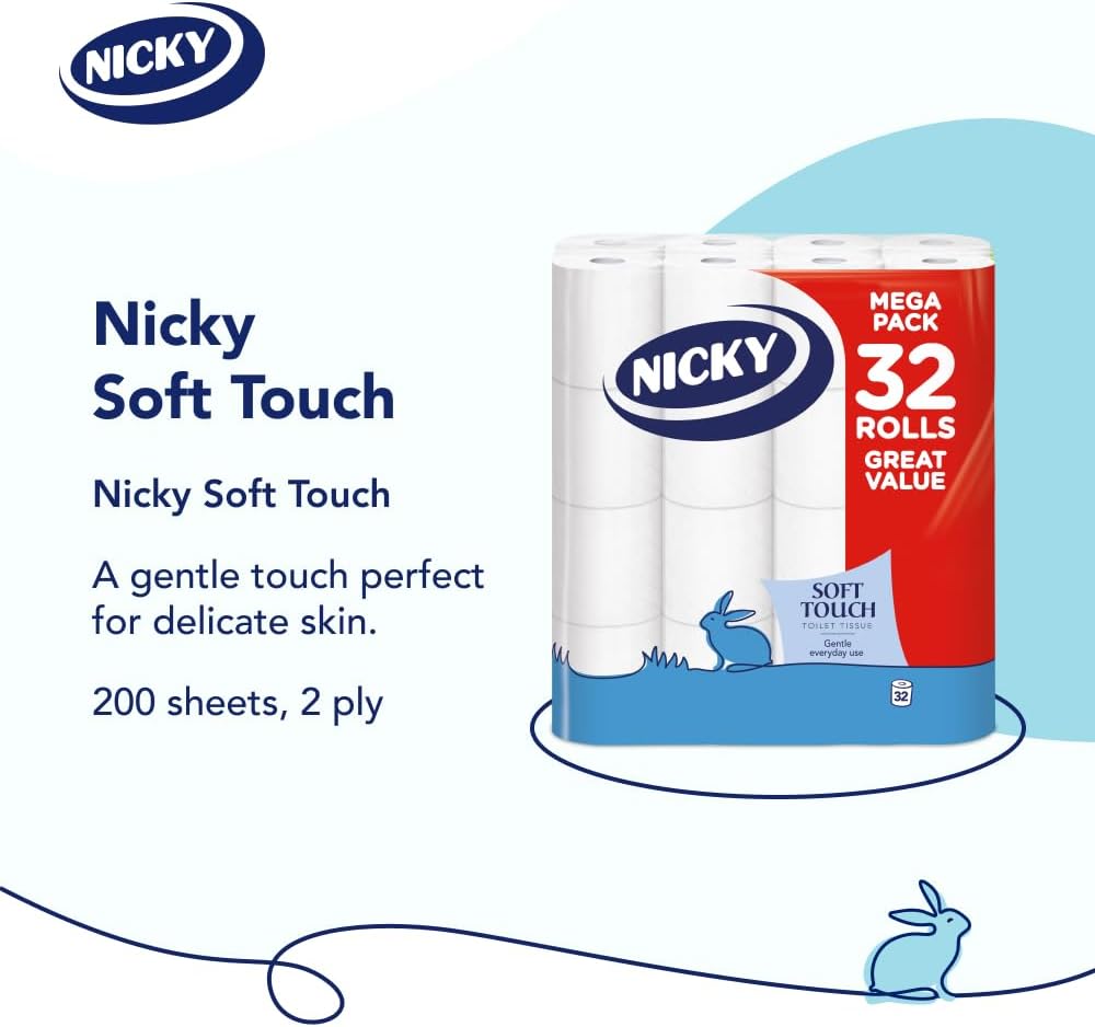 Nicky Soft Touch, 32 Rolls of Toilet Tissue, 2-Ply