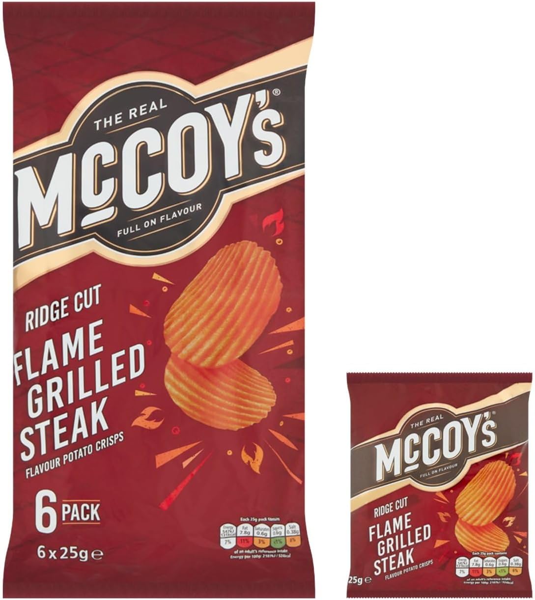 McCoys Flame Grilled Steak Crisps 25g (Pack of 6)