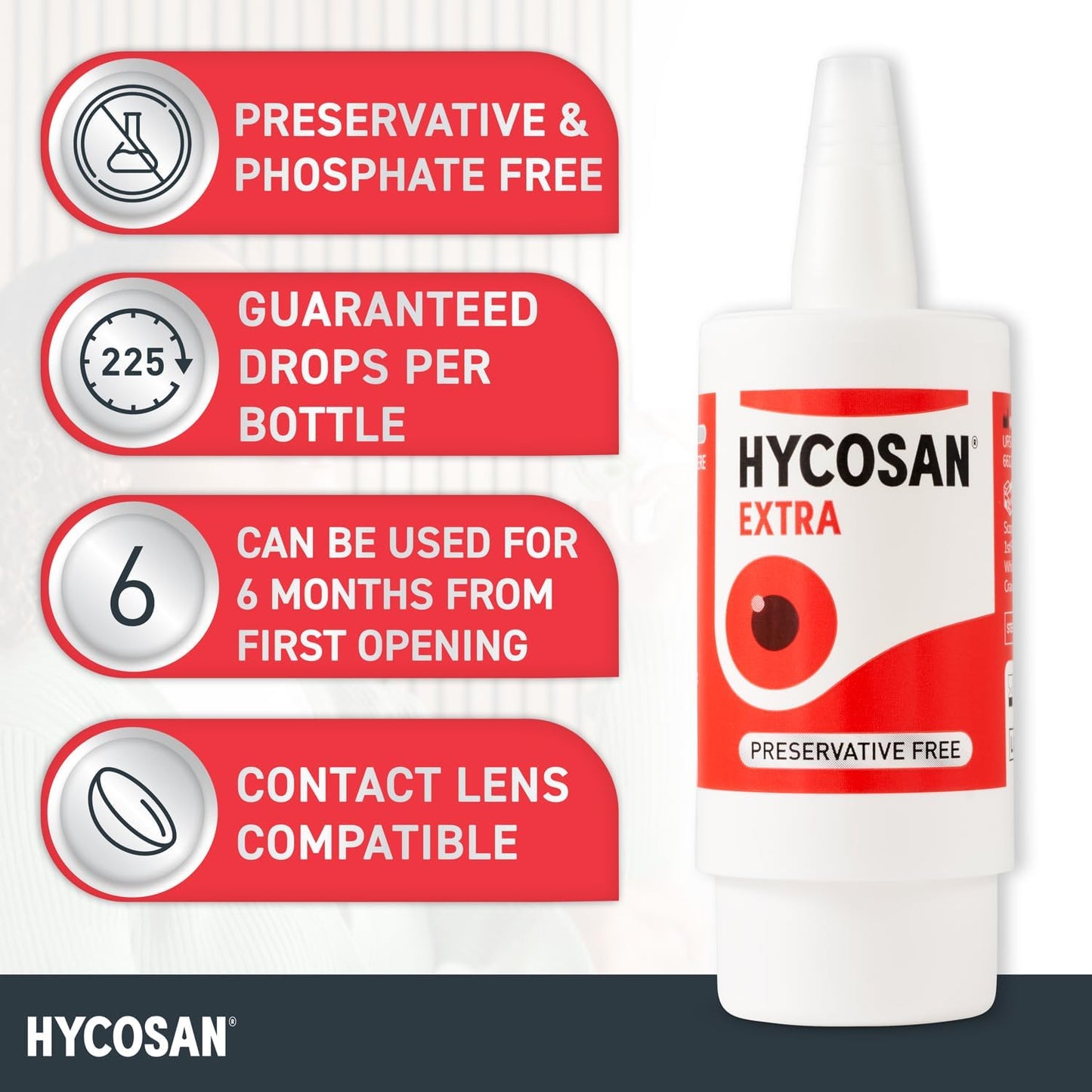 Hycosan Extra Eye Drops 7.5ml – Hyaluronic Acid, Preservative Free, Contact Lens Compatible