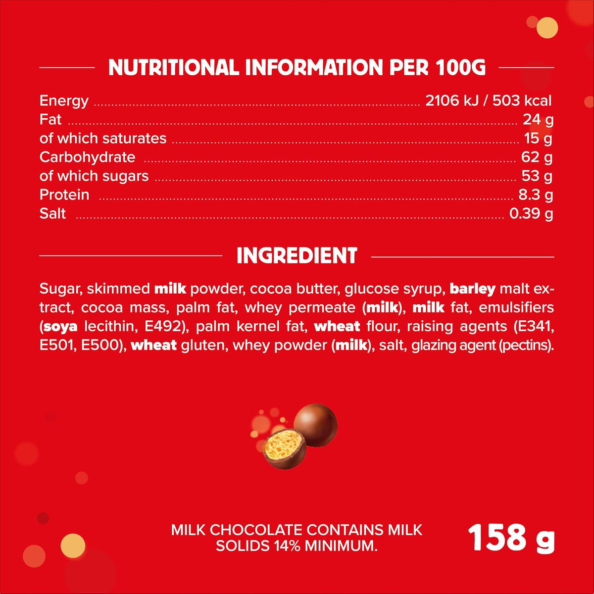 Maltesers Milk Chocolate Crunchy Centre Sweets Sharing Snacks Bag 158g