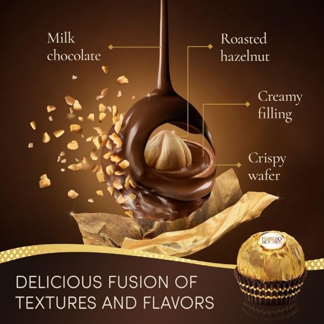 Ferrero Rocher Pralines, Chocolate Gifts - Chocolate Gift Box, Covered in Milk Chocolate and Nuts, 42 Pieces (525g)