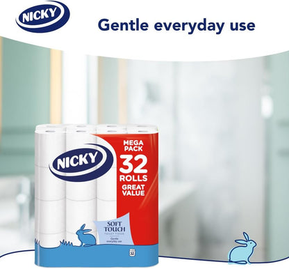 Nicky Soft Touch, 32 Rolls of Toilet Tissue, 2-Ply