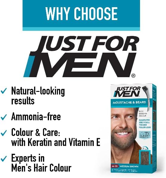 Just for men Moustache & Beard Dark Brown Dye, Eliminates Grey for a Thicker & Fuller Look M45
