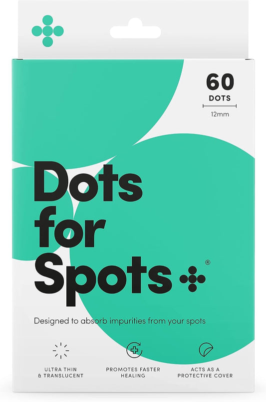 Dots for Spots Patches - Pack of 60 Translucent Hydrocolloid Spot Patch Spot Treatment Stickers for Face and Body - Fast-Acting, Vegan & Cruelty Free Skin Care