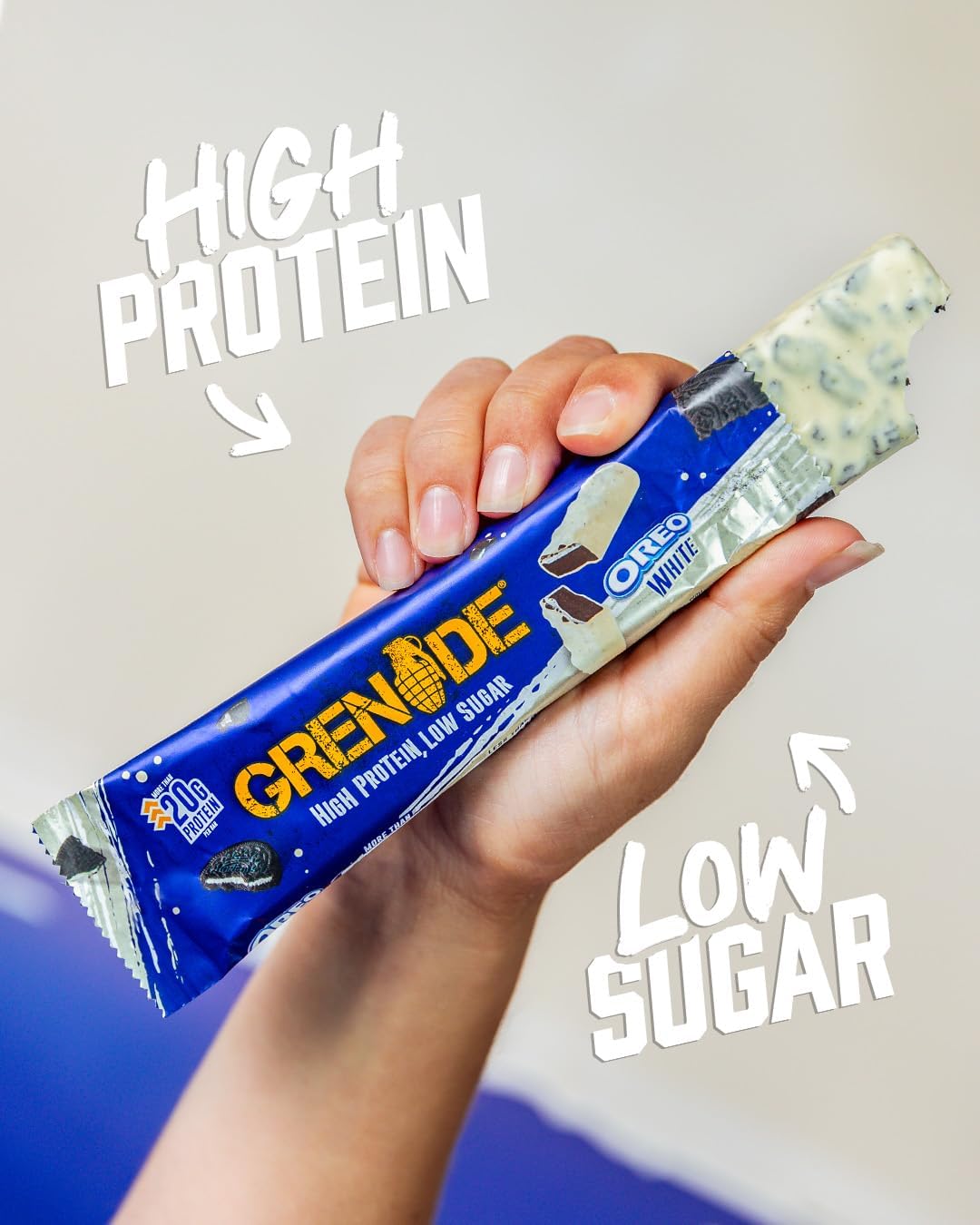 Grenade OREO White Protein Bars, 12 x 60 g | High Protein, Low Sugar Bars, Over 21 g Protein & Less than 1 g Sugar, Soft Nougat with zero sugar OREO Pieces