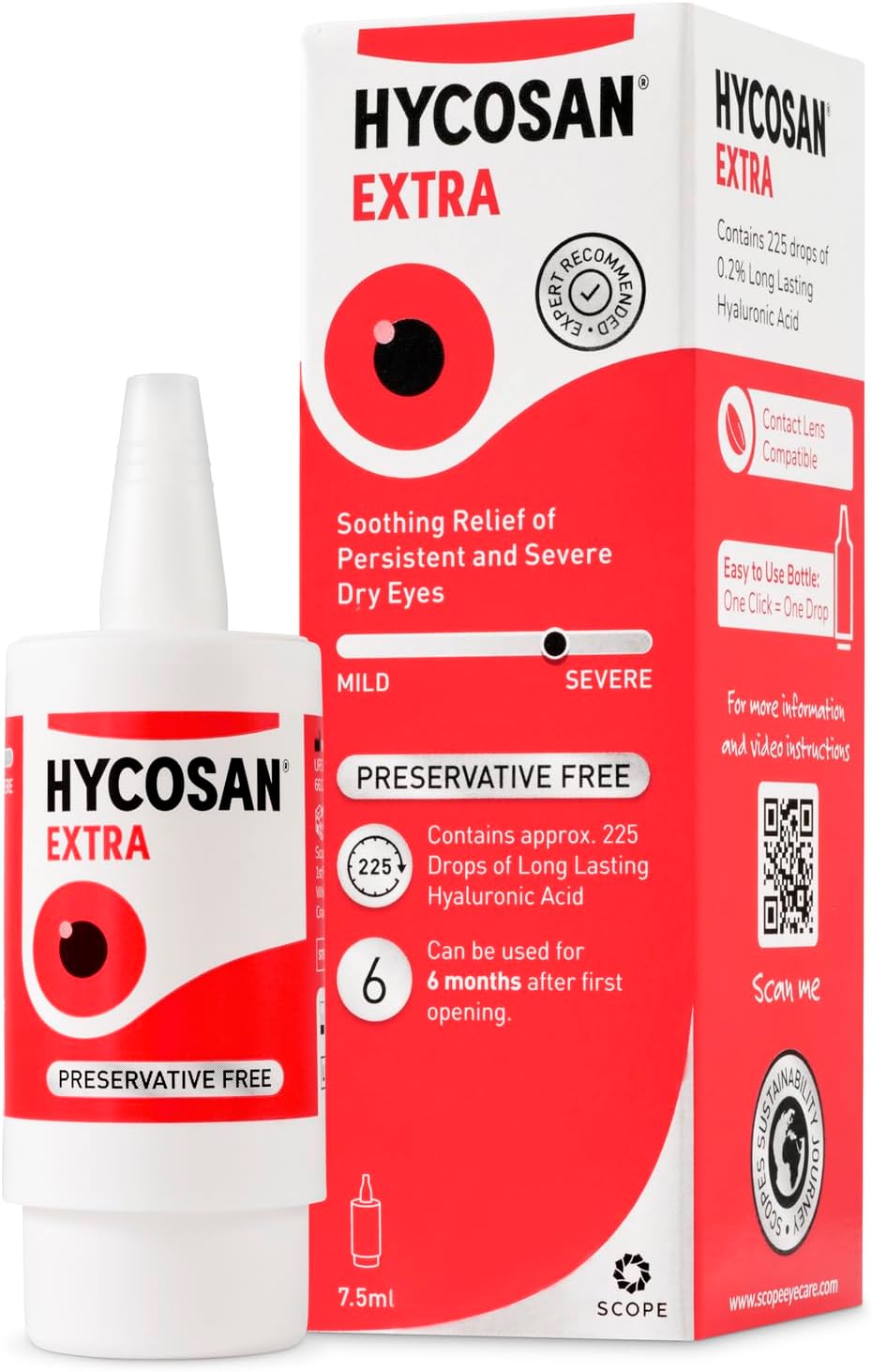 Hycosan Extra Eye Drops 7.5ml – Hyaluronic Acid, Preservative Free, Contact Lens Compatible