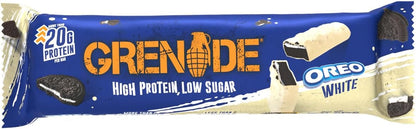 Grenade OREO White Protein Bars, 12 x 60 g | High Protein, Low Sugar Bars, Over 21 g Protein & Less than 1 g Sugar, Soft Nougat with zero sugar OREO Pieces