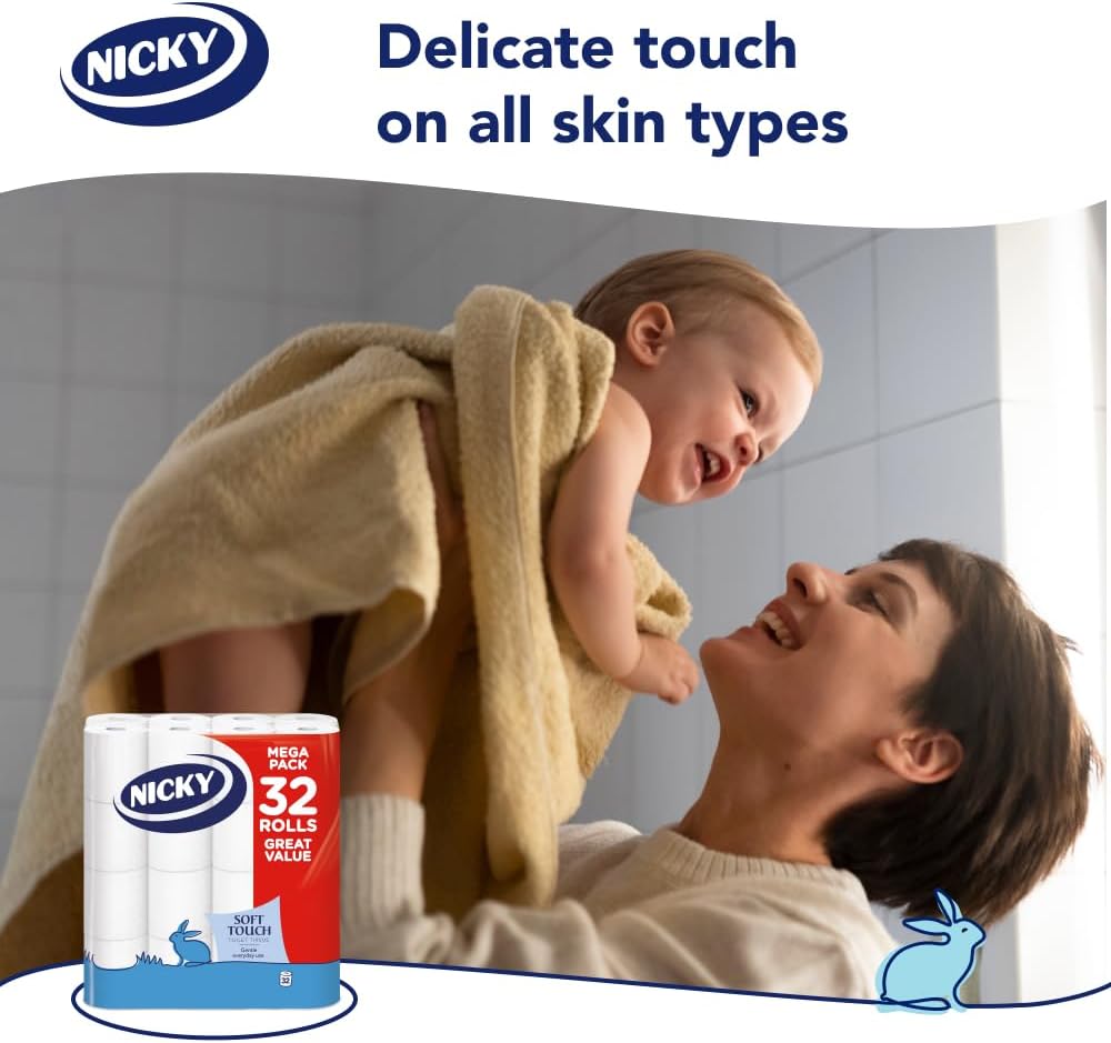 Nicky Soft Touch, 32 Rolls of Toilet Tissue, 2-Ply