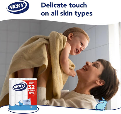Nicky Soft Touch, 32 Rolls of Toilet Tissue, 2-Ply
