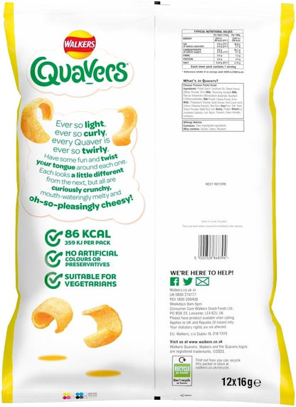 Walkers Quavers Cheese Multipack Snacks Crisps 12x16g