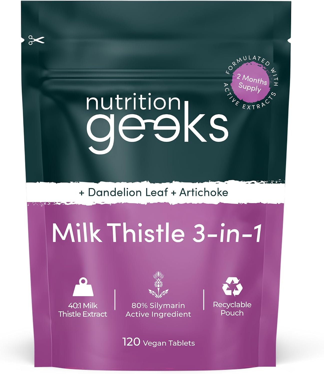 Milk Thistle Tablets 3-in-1 Complex - 120 Tablets (2 Month Supply) - 100mg Extract 80% Silymarin with Artichoke & Dandelion Leaf (Not Milk Thistle Capsules or Tincture) - Vegan - UK Made Supplement
