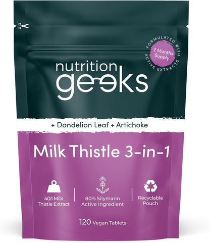 Milk Thistle Tablets 3-in-1 Complex - 120 Tablets (2 Month Supply) - 100mg Extract 80% Silymarin with Artichoke & Dandelion Leaf (Not Milk Thistle Capsules or Tincture) - Vegan - UK Made Supplement
