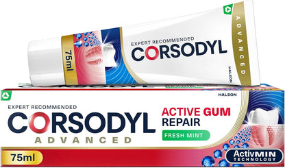 Corsodyl Active Gum Repair Toothpaste, Bleeding Gums, Fresh Mint, 75 ml