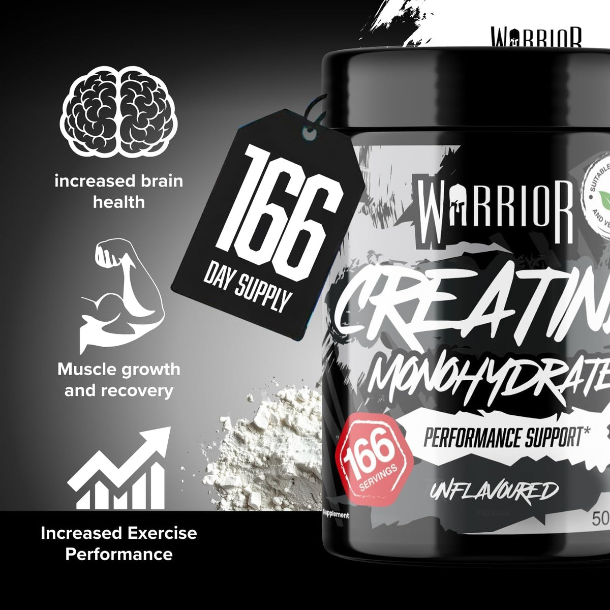 Warrior Creatine Monohydrate Powder 500g Pure Micronised (166 Servings)