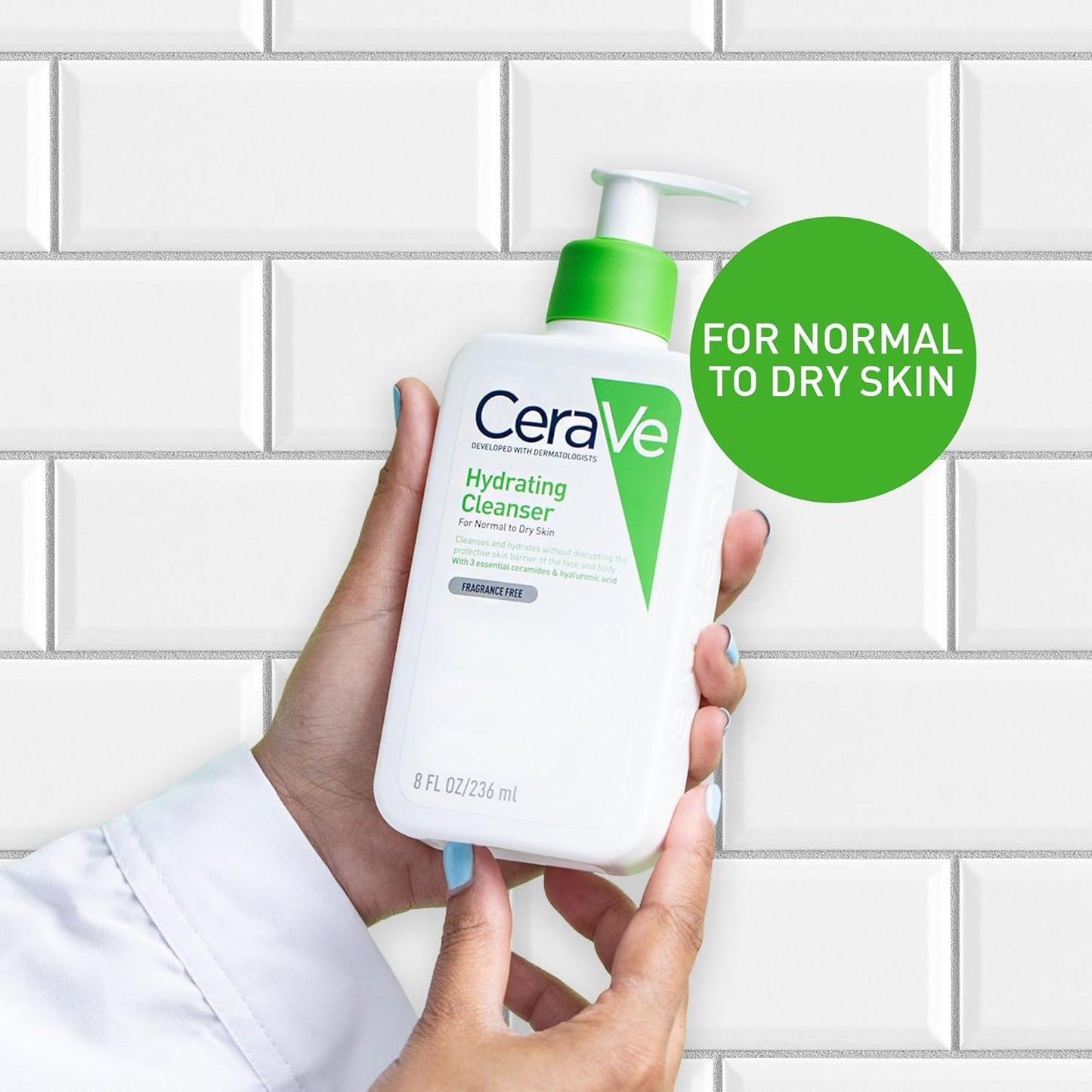CeraVe Hydrating Cleanser, for normal to dry skin, contains Hyaluronic Acid and 3 essential ceramides, facial cleanser for sensitive skin, Cerave skin care face wash