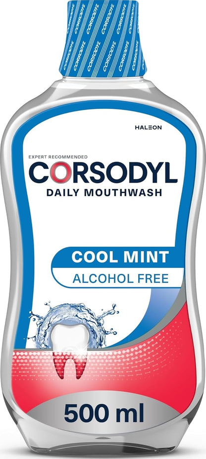 Corsodyl Daily Gum Care Mouthwash, Fluoride, Alcohol Free, Cool Mint, 500ml