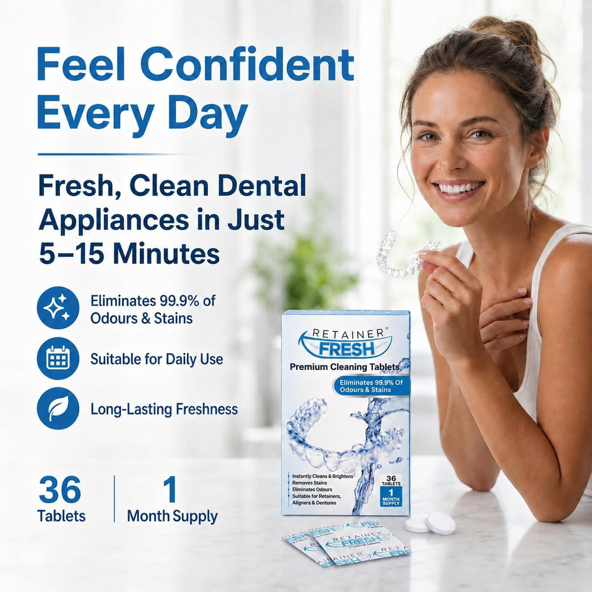Retainer Fresh Retainer Cleaner Tablets 36 Tablets 1 Month Denture Cleaner