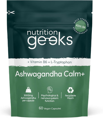 Ashwagandha KSM 66 Complex – 3000mg Enhanced with L-Tryptophan & Vitamin B6 (2 Month Supply) – Ashwagandha High Strength Capsules with 250mg Extract (Not Gummies or Powder) - Vegan, UK Made