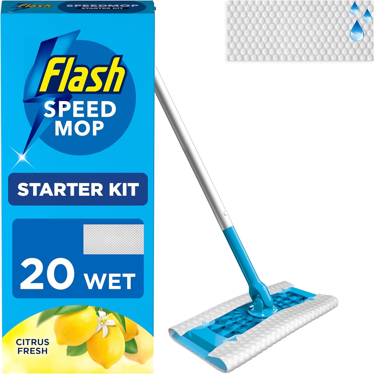 Flash Speedmop Wet Mop Floor Cleaner Starter Kit 1 Mop, 20 Wet Lemon Refills