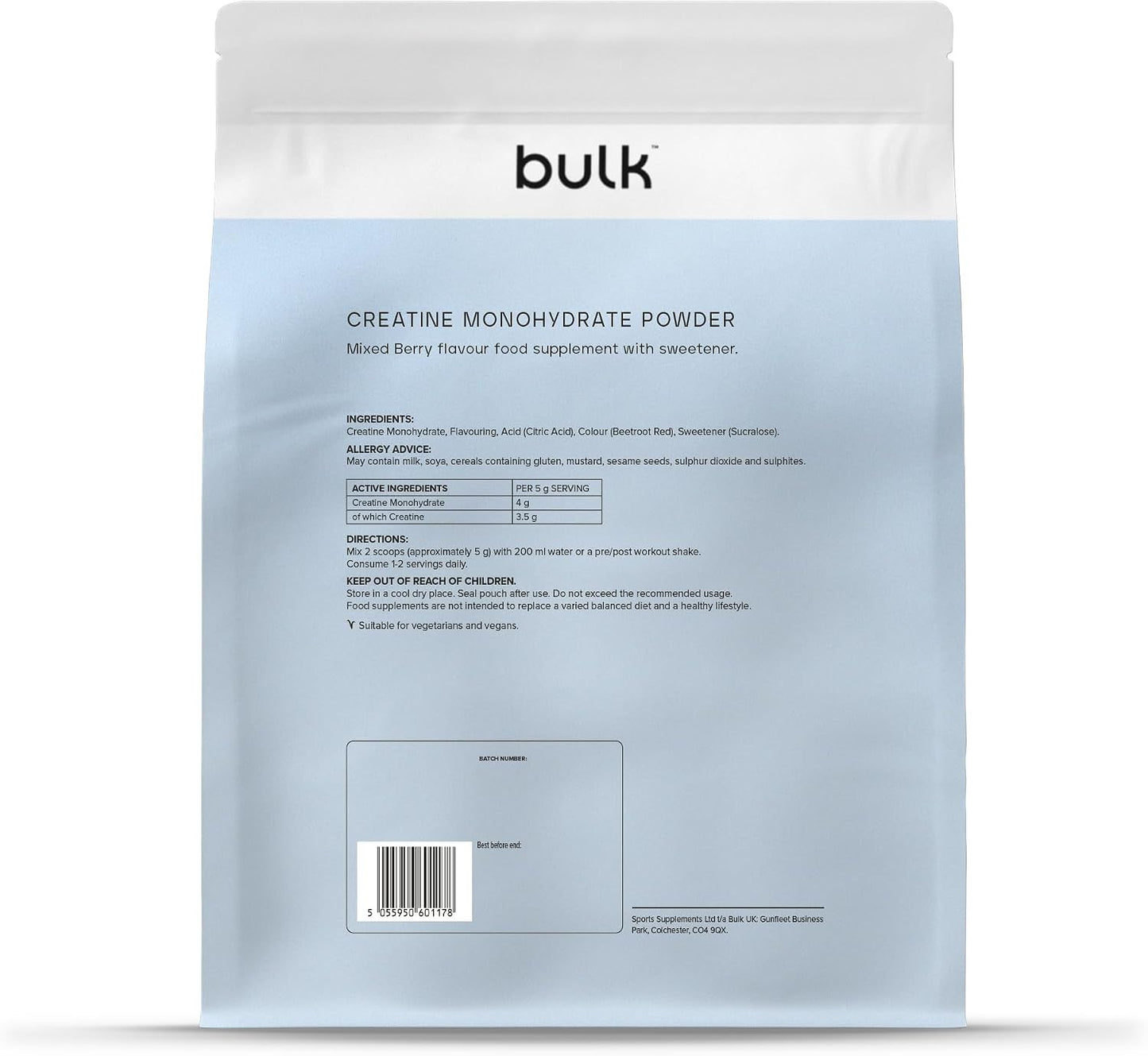 Bulk Creatine Monohydrate Powder, Mixed Berry, 500 g