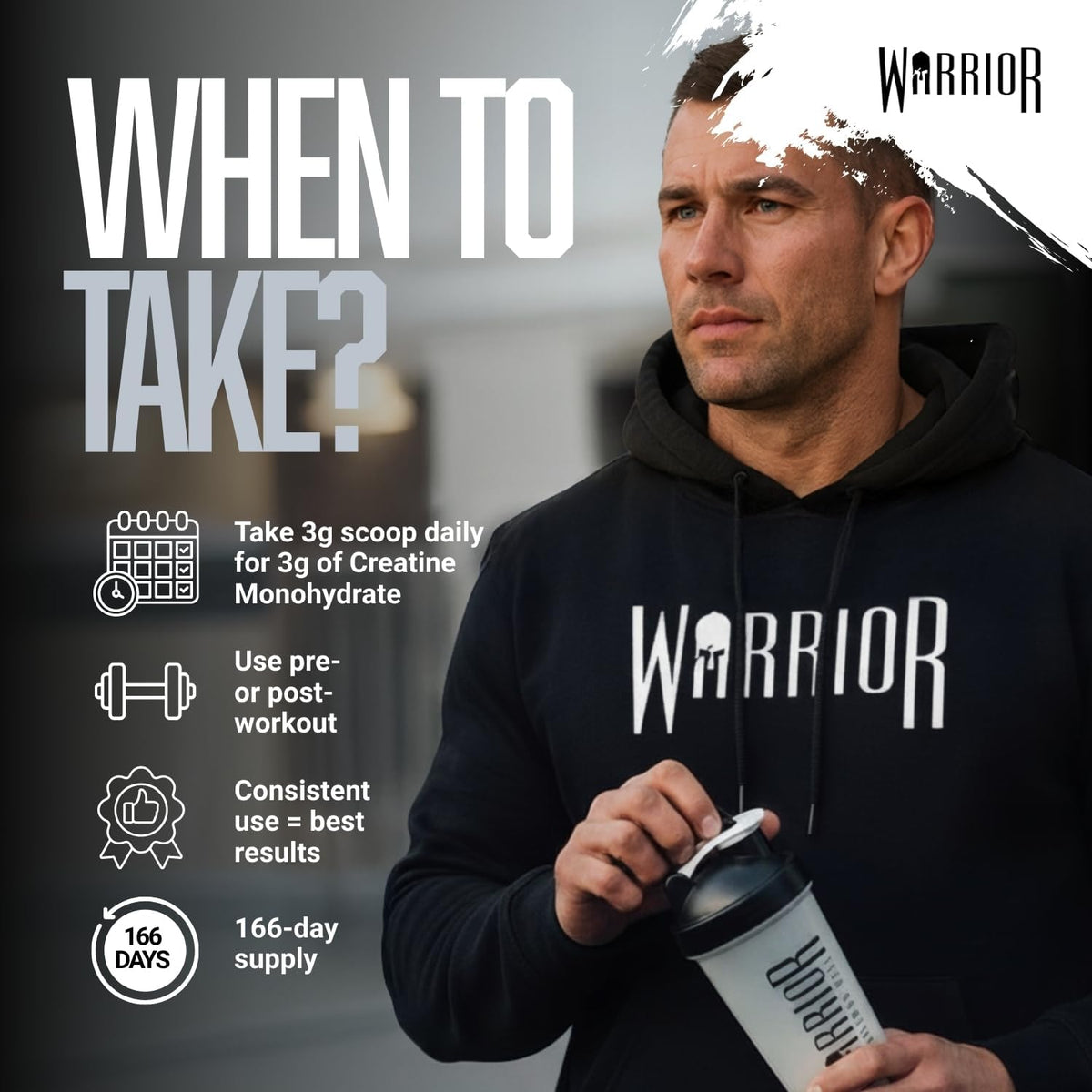 Warrior Creatine Monohydrate Powder 500g Pure Micronised (166 Servings)