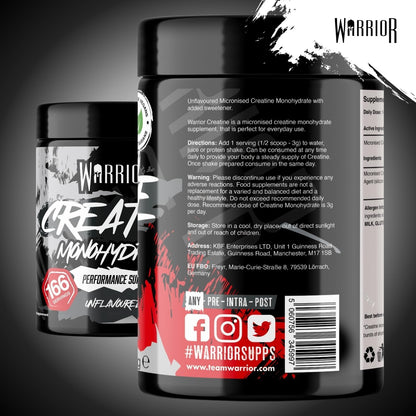 Warrior Creatine Monohydrate Powder 500g Pure Micronised (166 Servings)