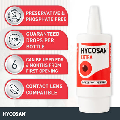 Hycosan Extra Eye Drops 7.5ml – Hyaluronic Acid, Preservative Free, Contact Lens Compatible