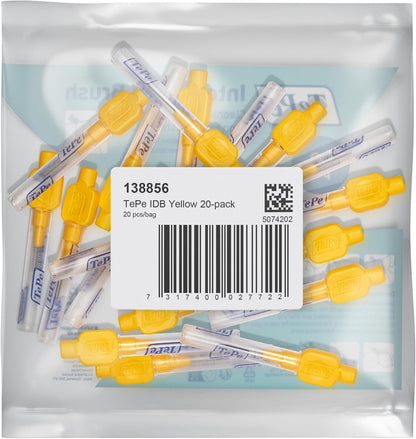TePe Interdental Brush, Original, Yellow, 0.7mm/ISO 4, 20pcs | Effective cleaning between teeth, Plaque remover and brush for small gaps