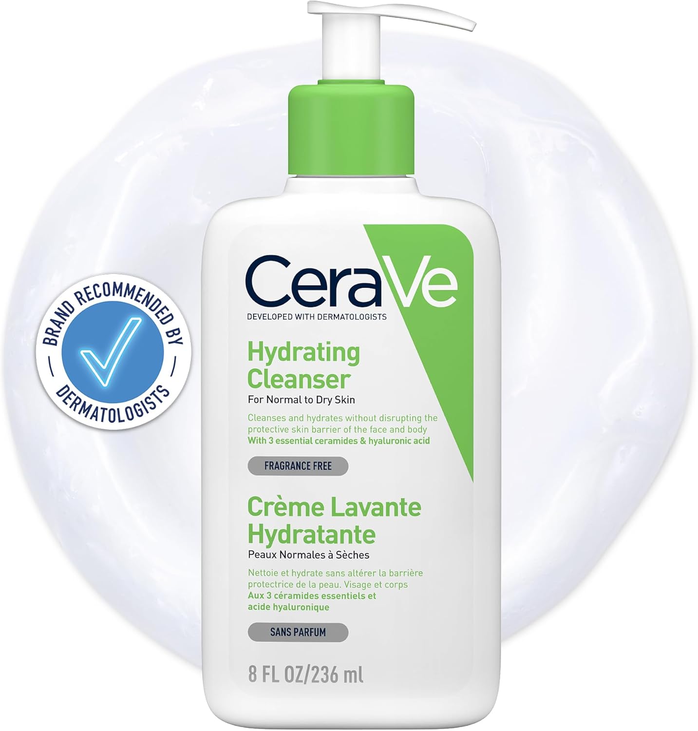 CeraVe Hydrating Cleanser, for normal to dry skin, contains Hyaluronic Acid and 3 essential ceramides, facial cleanser for sensitive skin, Cerave skin care face wash