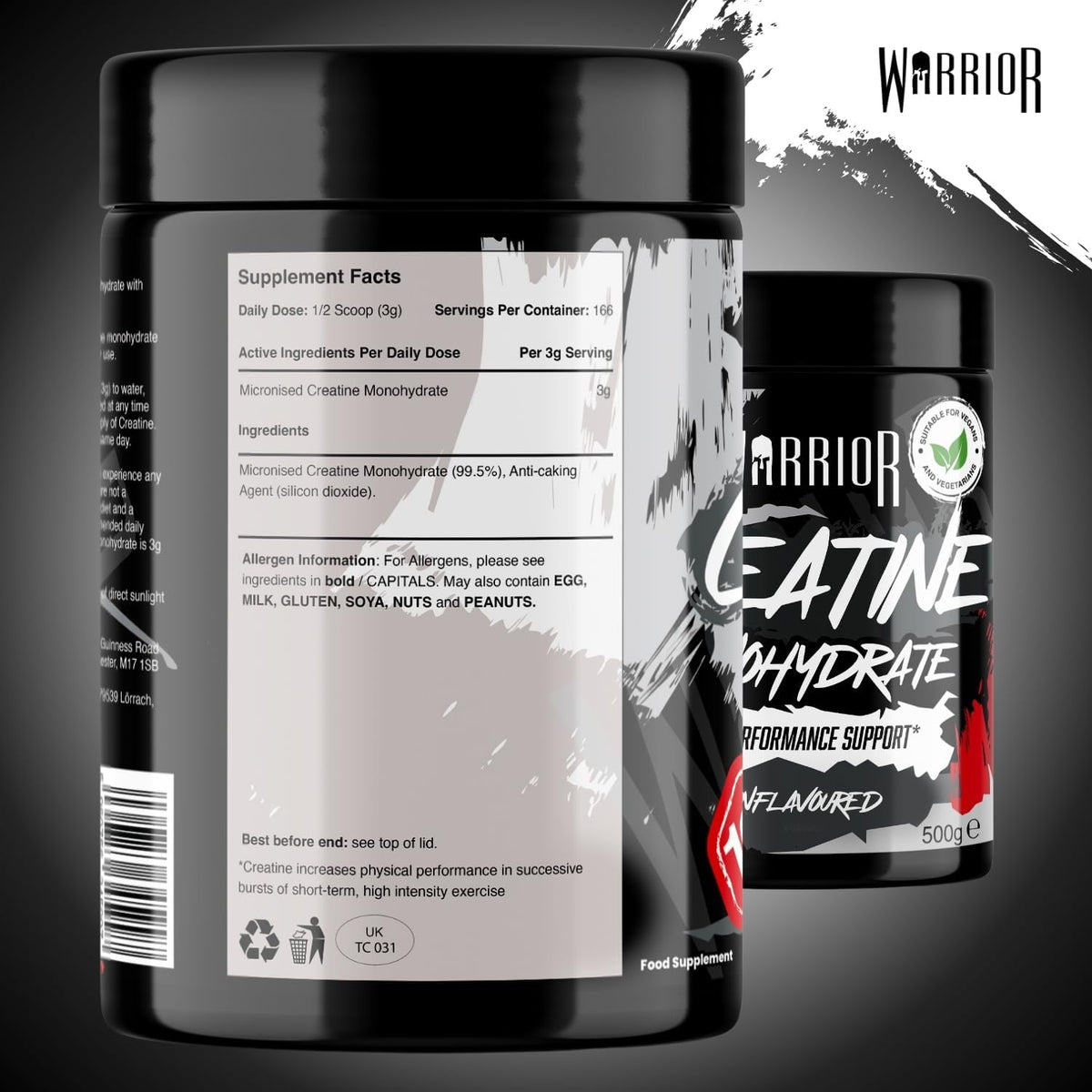 Warrior Creatine Monohydrate Powder 500g Pure Micronised (166 Servings)