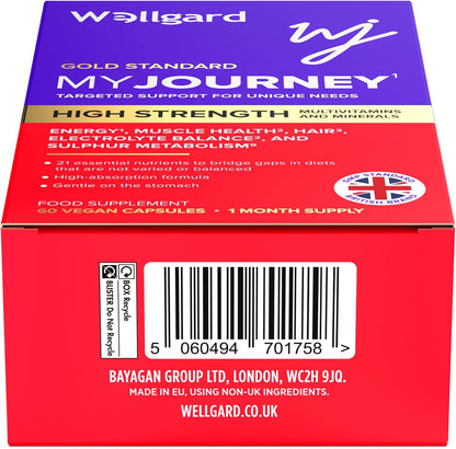 Wellgard My Journey – MJ Multivitamin for Energy, Muscles, Hair, Electrolyte Balance and Sulphur Metabolism, 60 Capsules