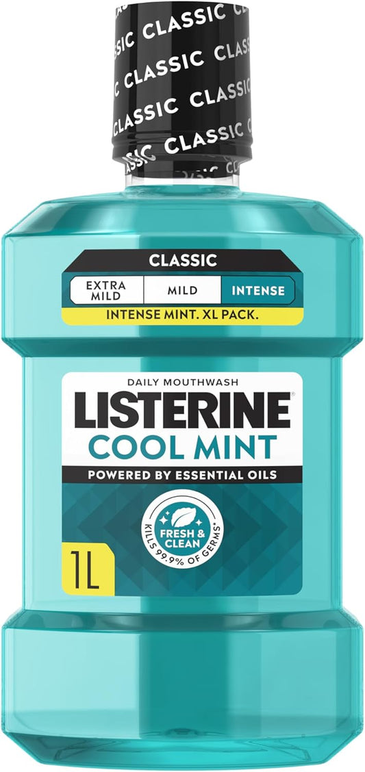 Listerine Cool Mint Intense Classic Taste Mouthwash (1000ml) Helps Kill Germs Left After Brushing, Freshens Breath and Maintain Healthy Gums