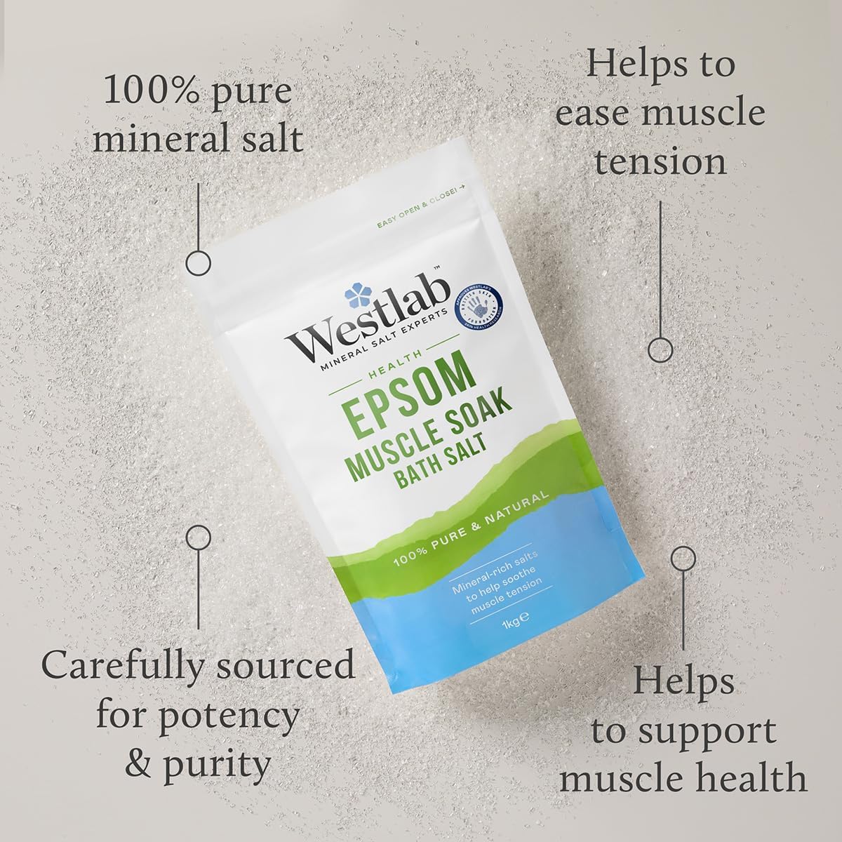 Westlab Health Epsom Bath Salts 1kg (1 Pack)