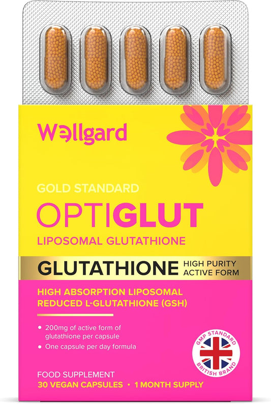Liposomal Glutathione 200mg, Wellgard Optiglut - High Absorption Reduced L-Glutathione (GSH) - One-a-Day Vegan Capsules, 30 Capsules