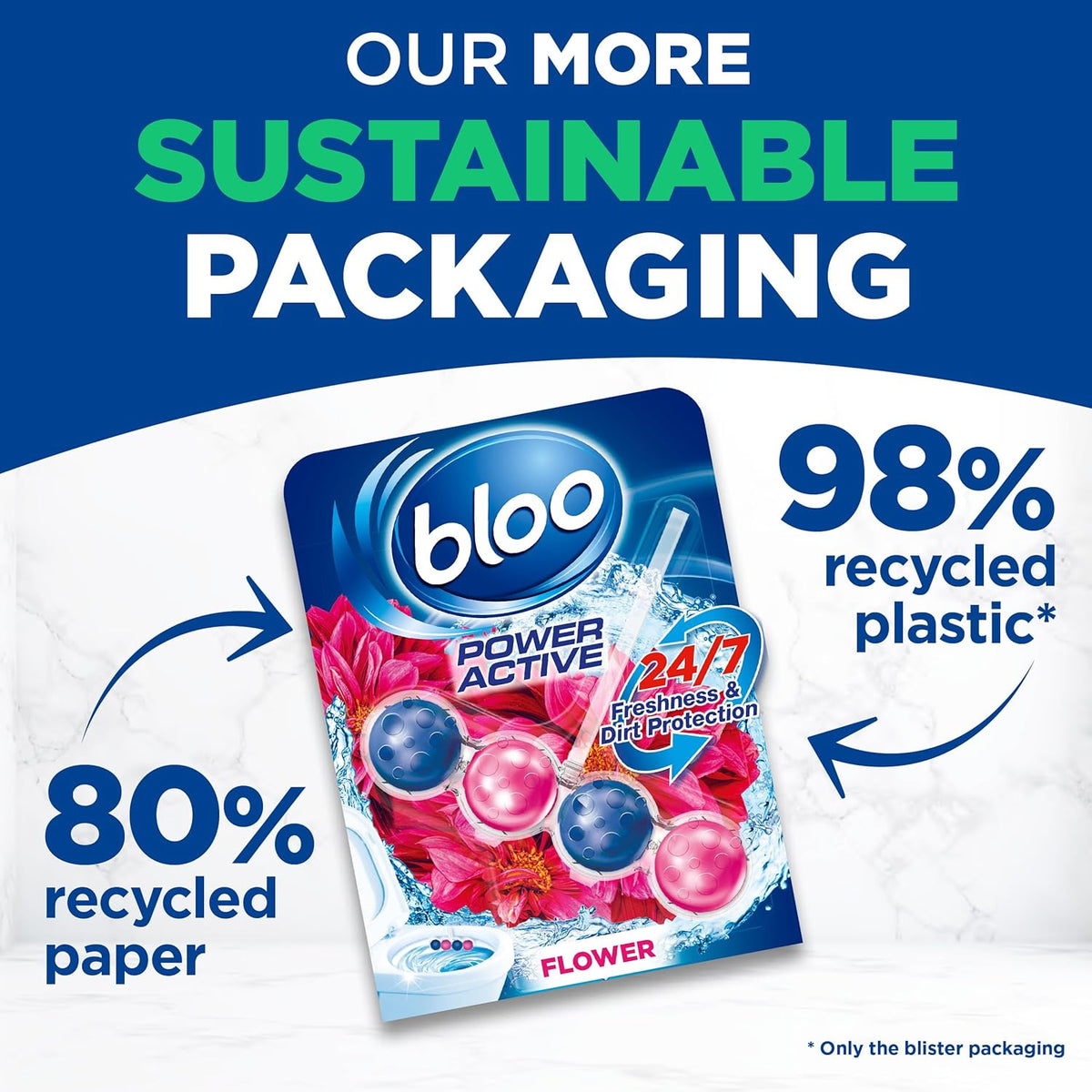 Bloo Power Active Toilet Rim Block & Freshener, Fresh Flowers, Pack of 3