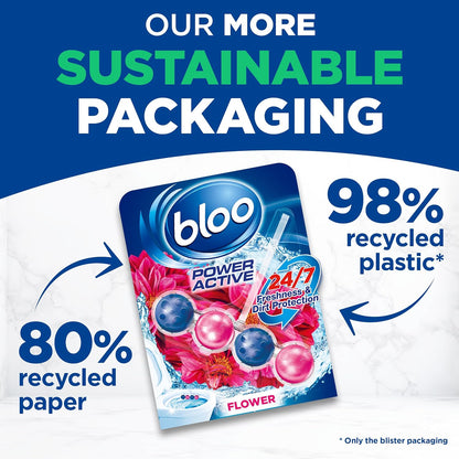 Bloo Power Active Toilet Rim Block & Freshener, Fresh Flowers, Pack of 3