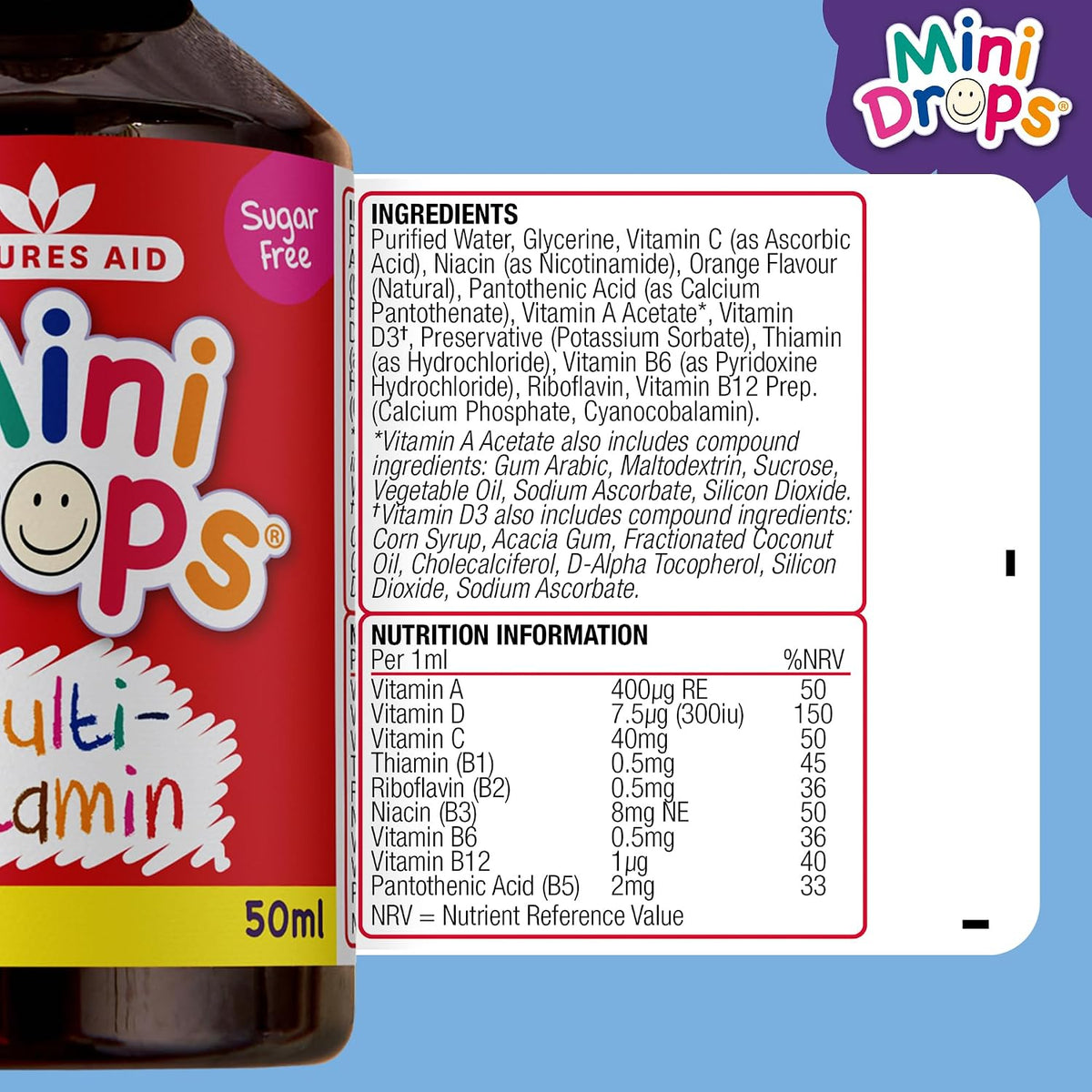 Natures Aid Mini Drops Multi-Vitamin for Babies, Kids & Children 50ml