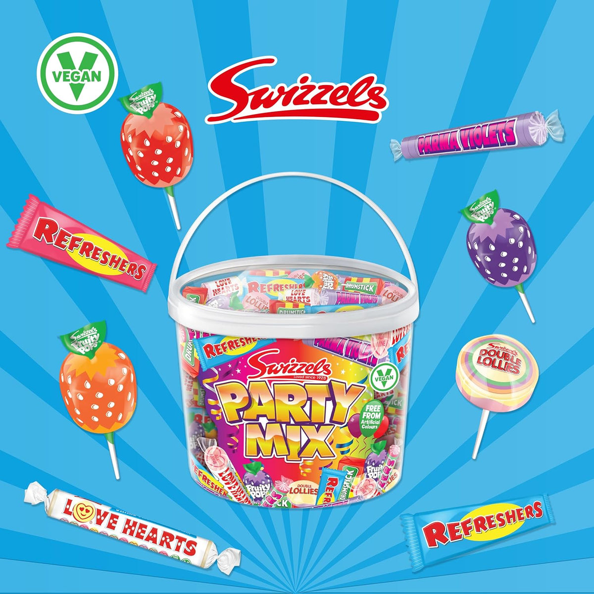 Swizzels Party Mix Tub 785g Retro Sweets in Bulk, Vegan Friendly
