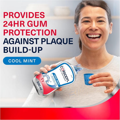 Corsodyl Daily Gum Care Mouthwash, Fluoride, Alcohol Free, Cool Mint, 500ml