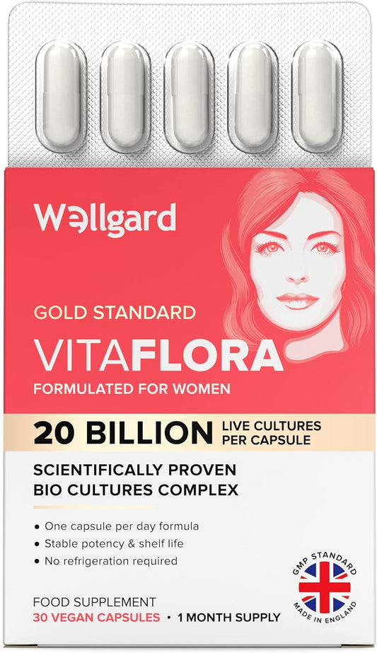 Wellgard Vitaflora for Women - Womens Live Cultures for Intimate Flora, Vaginal Live Cultures, Suitable During Pregnancy, 30 Capsules, Made in UK