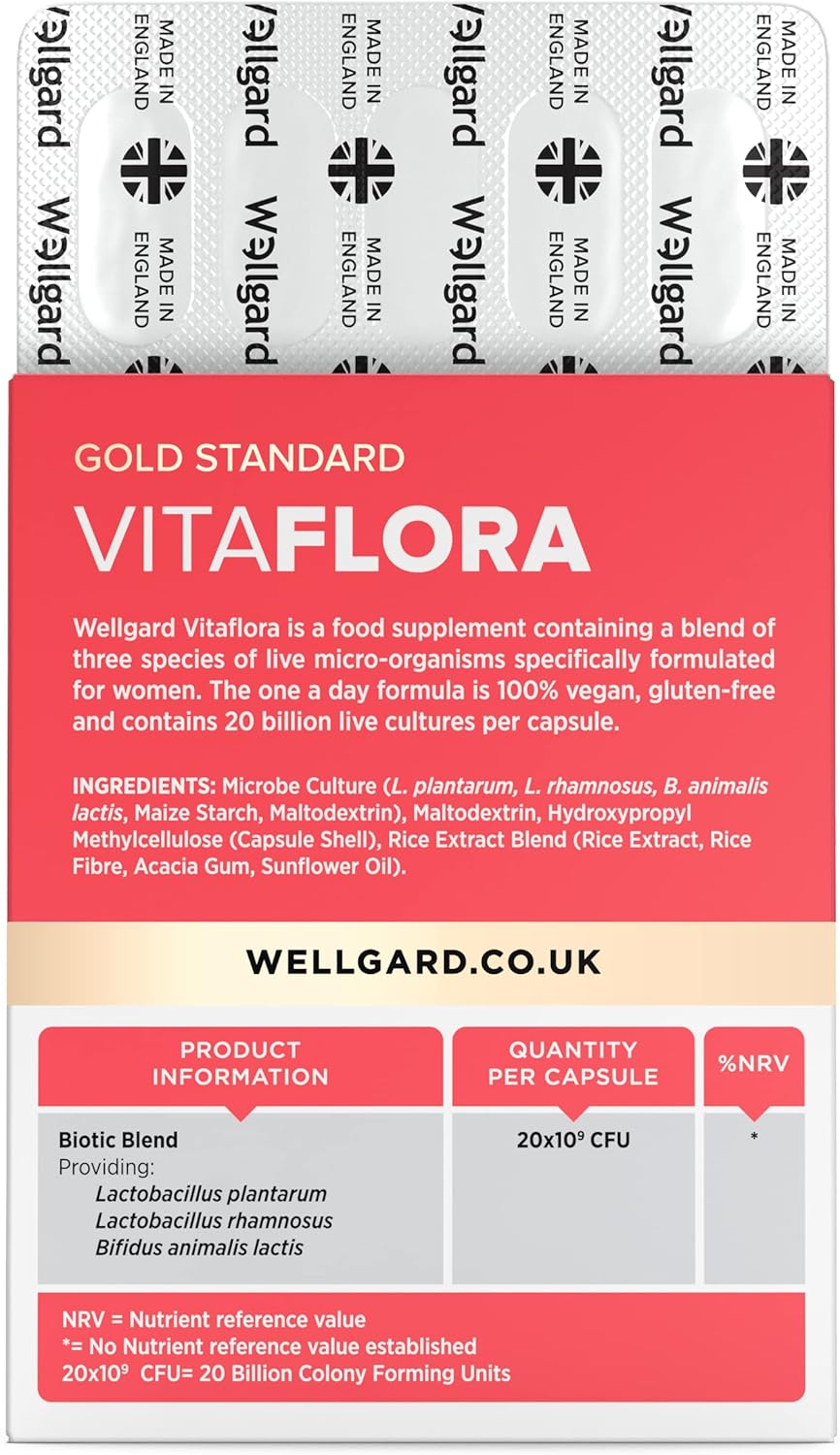 Wellgard Vitaflora for Women - Womens Live Cultures for Intimate Flora, Vaginal Live Cultures, Suitable During Pregnancy, 30 Capsules, Made in UK