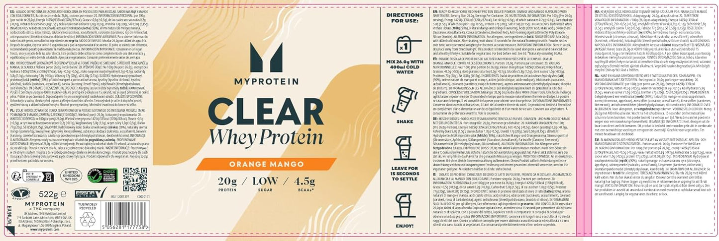 Myprotein Clear Whey Isolate Protein Powder | Orange & Mango -20 Servings