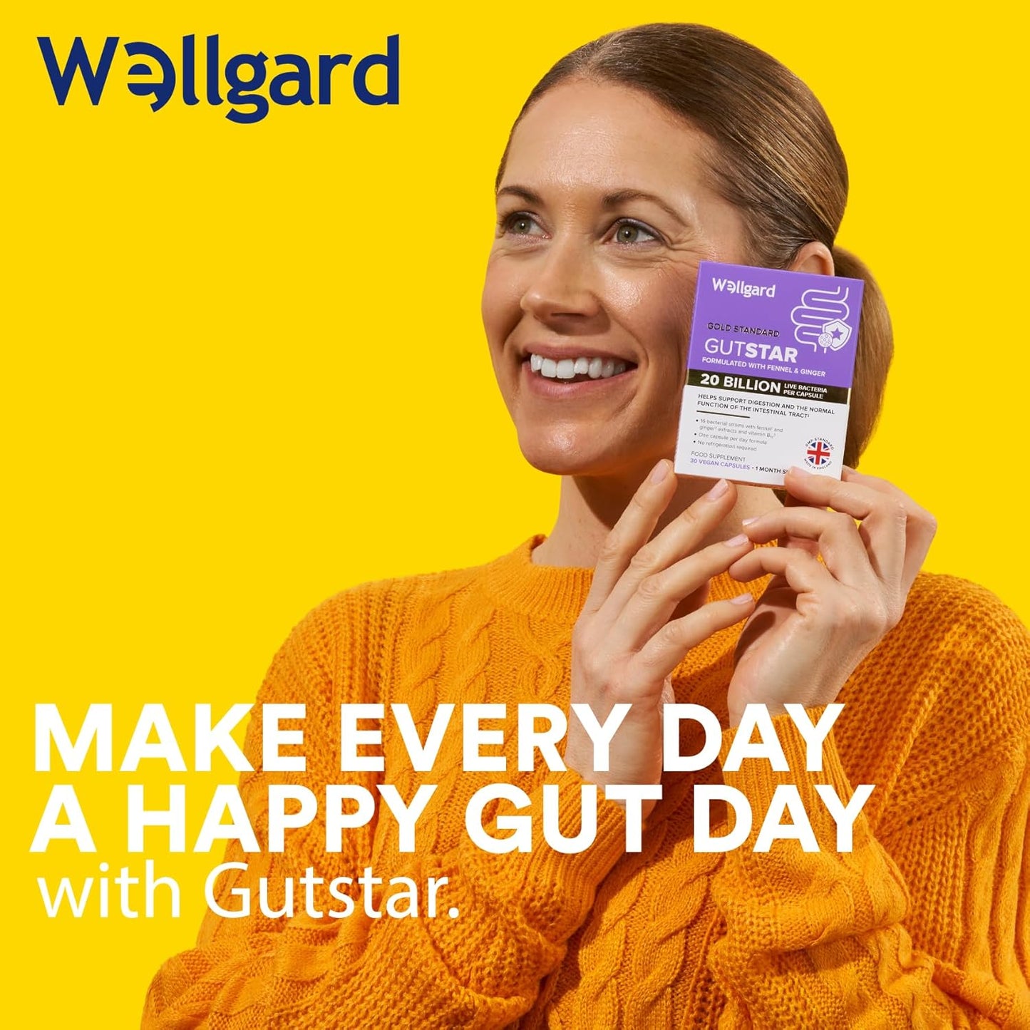 Wellgard Gutstar Bio Cultures for Gut Health, 20 Billion CFU - 16 30 Capsules, Strains Bio Culture Supplement for Women & Men, with Fennel, Ginger & Vitamin B12, Vegan,