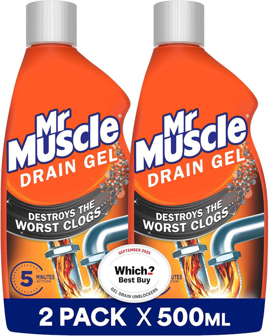 Mr Muscle Drain Unblocker 2x500ml, Heavy Duty Fast Acting Gel Sink Unblocker