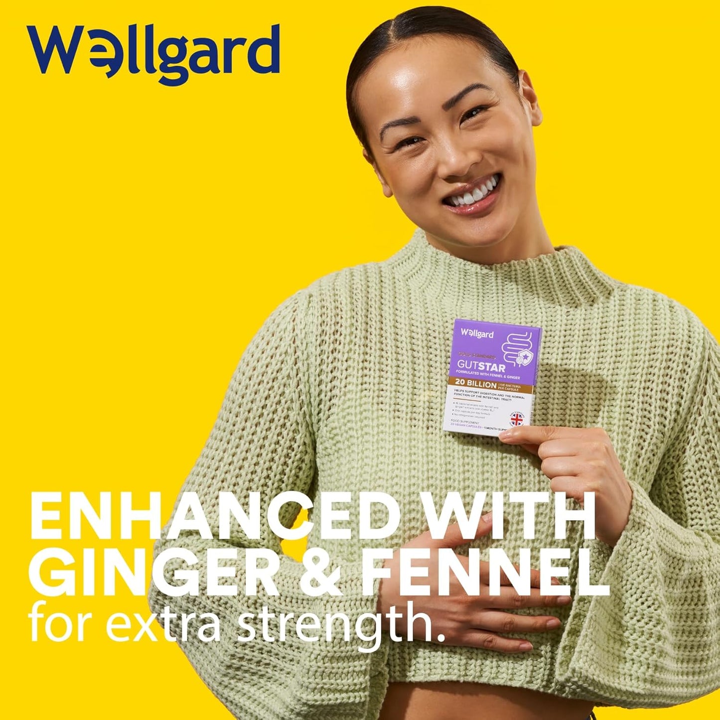 Wellgard Gutstar Bio Cultures for Gut Health, 20 Billion CFU - 16 30 Capsules, Strains Bio Culture Supplement for Women & Men, with Fennel, Ginger & Vitamin B12, Vegan,