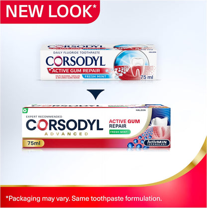 Corsodyl Active Gum Repair Toothpaste, Bleeding Gums, Fresh Mint, 75 ml