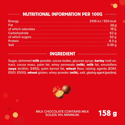 Maltesers Milk Chocolate Crunchy Centre Sweets Sharing Snacks Bag 158g