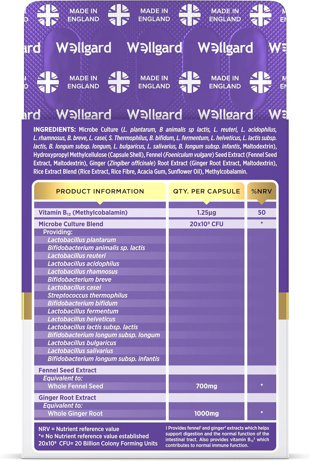Wellgard Gutstar Bio Cultures for Gut Health, 20 Billion CFU - 16 30 Capsules, Strains Bio Culture Supplement for Women & Men, with Fennel, Ginger & Vitamin B12, Vegan,