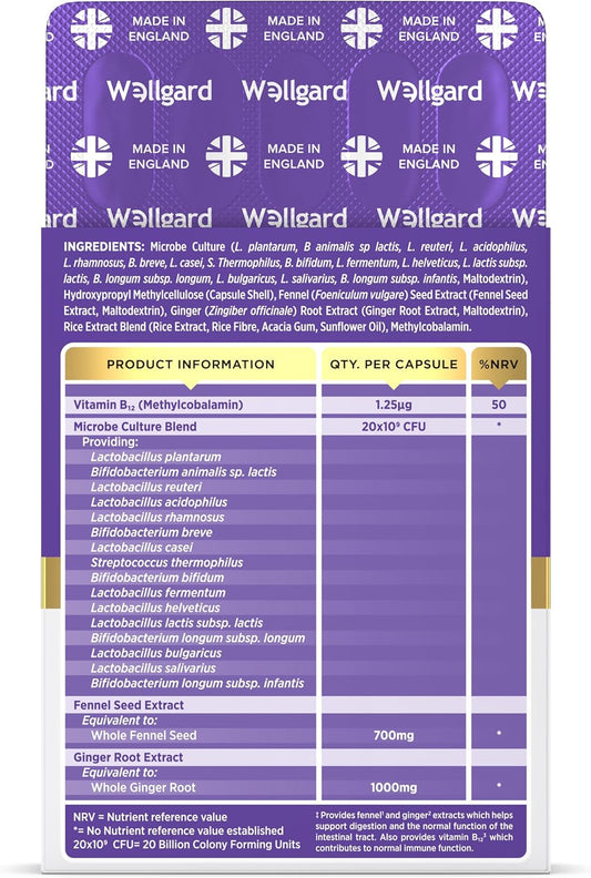 Wellgard Gutstar Bio Cultures for Gut Health, 20 Billion CFU - 16 30 Capsules, Strains Bio Culture Supplement for Women & Men, with Fennel, Ginger & Vitamin B12, Vegan,