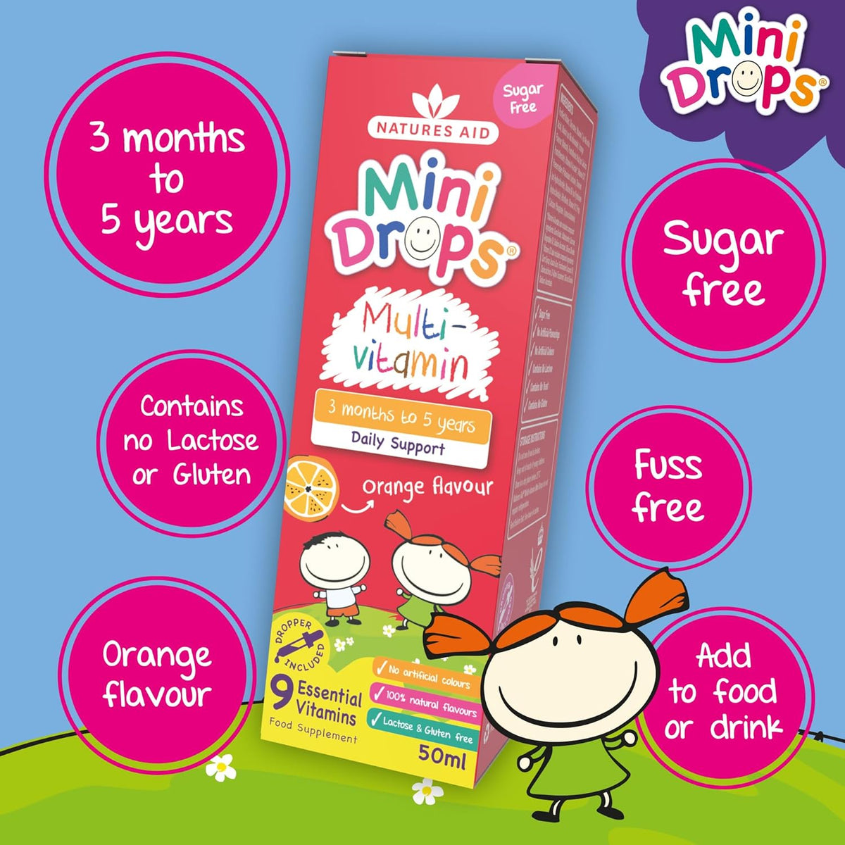 Natures Aid Mini Drops Multi-Vitamin for Babies, Kids & Children 50ml